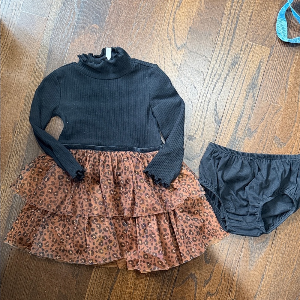 Janie and Jack Black Leopard Dress with Bloomers